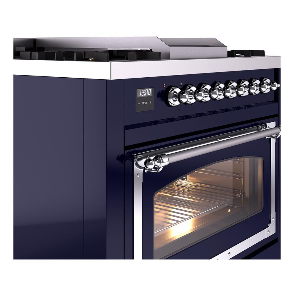 Ilve UN36FNMPMBCLP Ilve Un36Fnmpmbclp Nostalgie Ii Noblesse 36" Dual Fuel Range (Liquid Propane, Triple Glass Door, Midnight Blue, Chrome)