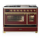 Ilve UM48FNR3BUG Ilve Um48Fnr3Bug Majestic Iii 48 Inch Dual Fuel Range With 8 Burners And Griddle, Dual Function Burner Up To 25,000 Btu (Natural Gas, Triple Glass Door, Burgundy, Brass)