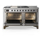 Ilve UM60FSQNR3SSBLP Ilve Um60Fsqnr3Ssblp Majestic Iii 60 Inch Dual Fuel Range With 7 Burners, Griddle And French Top, Dual Function Burner With Up To 25,000 Btu (Liquid Propane, Solid Door, Stainless Steel, Burnished)