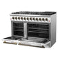 Forno FFSGS615648WHT Galiano 48-Inch Dual Fuel Range White & Antique Brass Design With 8 Sealed Burners 107,000 Btu, 6.58 Cu. Ft. Double Ovens & Griddle