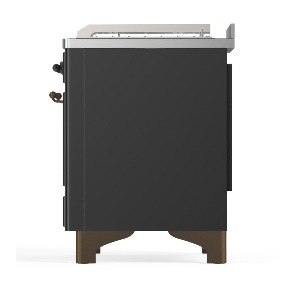 Ilve UM48FSQNR3MGB Ilve Um48Fsqnr3Mgb Majestic Iii 48 Inch Dual Fuel Range With 5 Black Brass Burners, Griddle And French Top, Dual Function Burner Up To 25,000 Btu (Natural Gas, Solid Door, Graphite Matte, Burnished)