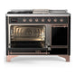 Ilve UM48FSQNR3BKPLP Ilve Um48Fsqnr3Bkplp Majestic Iii 48 Inch Dual Fuel Range With 5 Black Brass Burners, Griddle And French Top, Dual Function Burner Up To 25,000 Btu (Liquid Propane, Solid Door, Glossy Black, Copper)