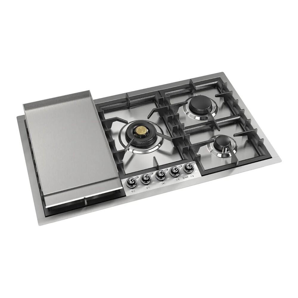 Ilve UHCPT95FNSSC Ilve Uhcpt95Fnssc Nostalgie Ii 36 Inch Built-In Gas Cooktop With Total Black Brass Burners, In Stainless Steel (5 Sealed Burners + Griddle, Natural Gas, Chrome)