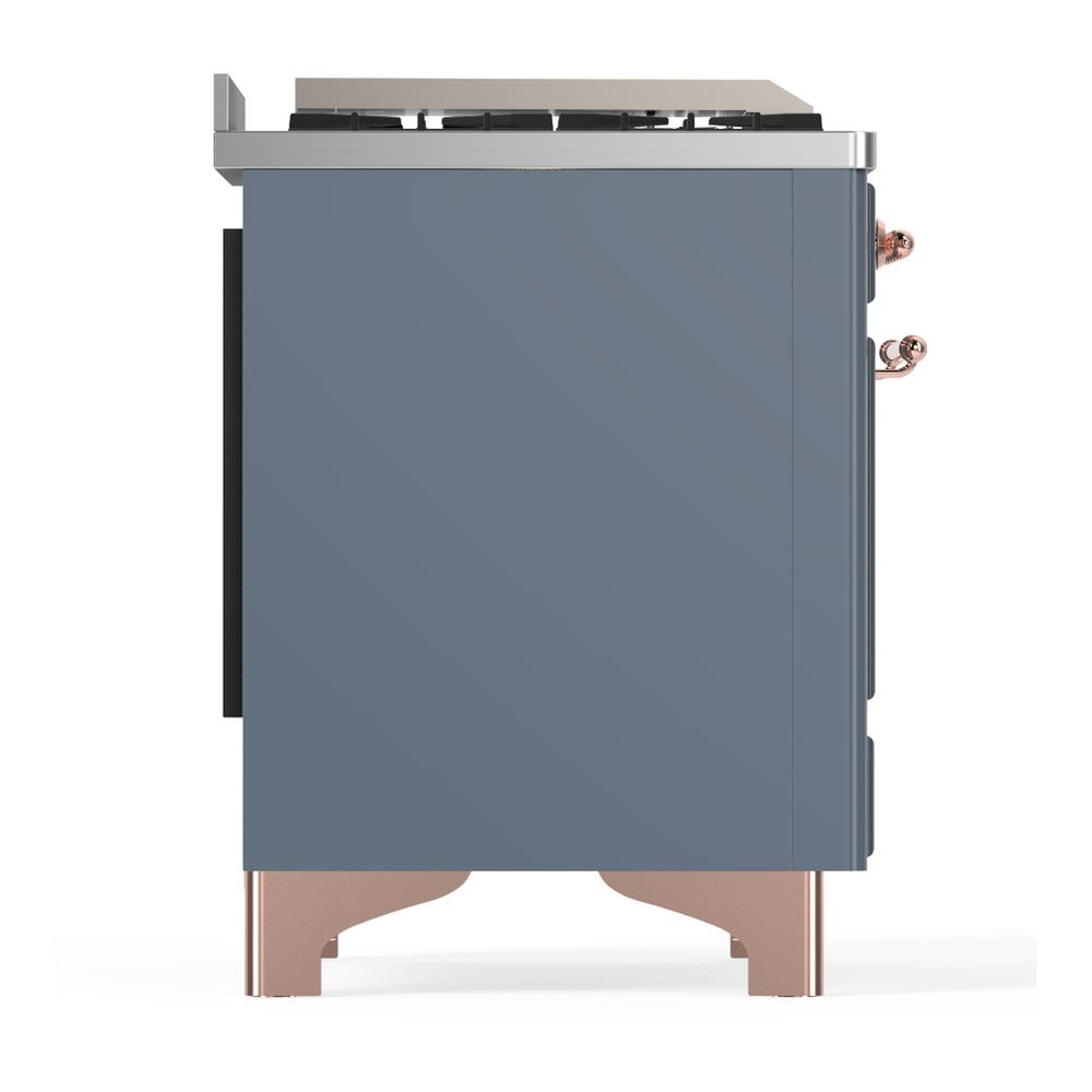 Ilve UM60FNR3BGPLP Ilve Um60Fnr3Bgplp Majestic Iii 60 Inch Dual Fuel Range With 9 Burners And Griddle, Dual Function Burner Up To 25,000 Btu (Liquid Propane, Triple Glass Door, Blue Grey, Copper)