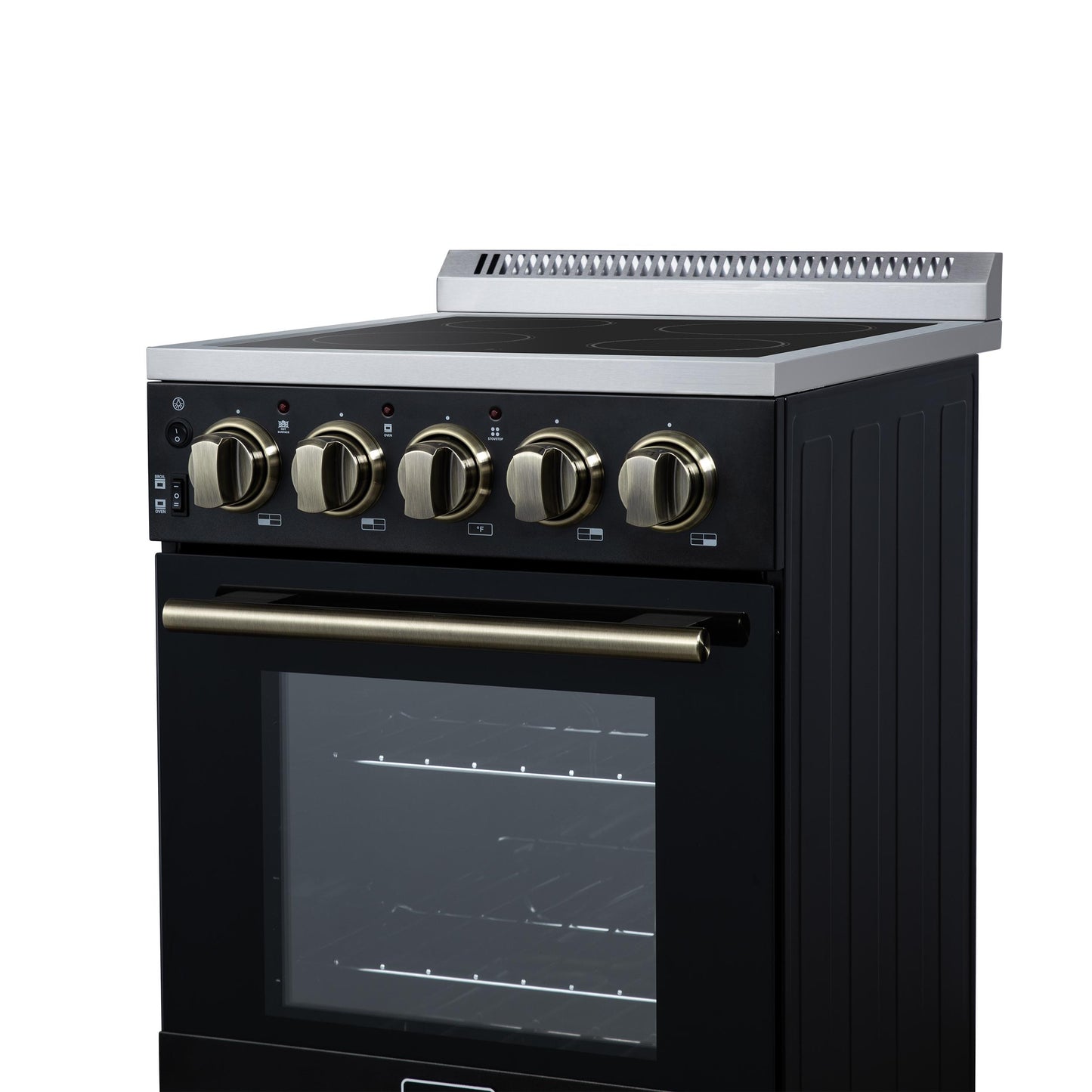 Forno FFSEL605220BLK Forno Pallerano 20 Inch Freestanding Electric Range In Black With Antique Brass, Compact Design