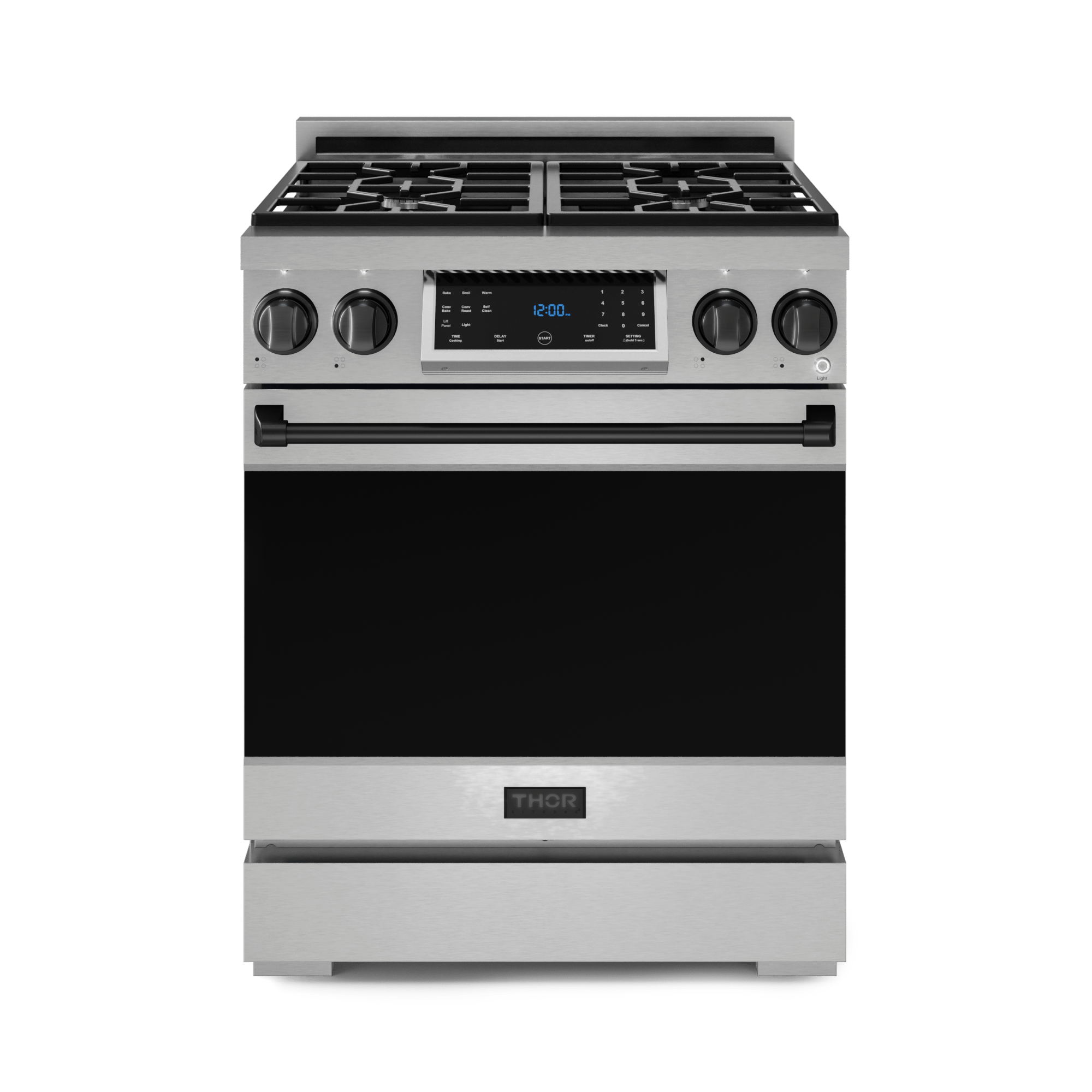 Thor Kitchen RSG30BLK 30 Inch Professional Gas Range With Tilt Panel Touch Control In Stainless Steel/Black Gordon Ramsay Series - Rsg30-Blk