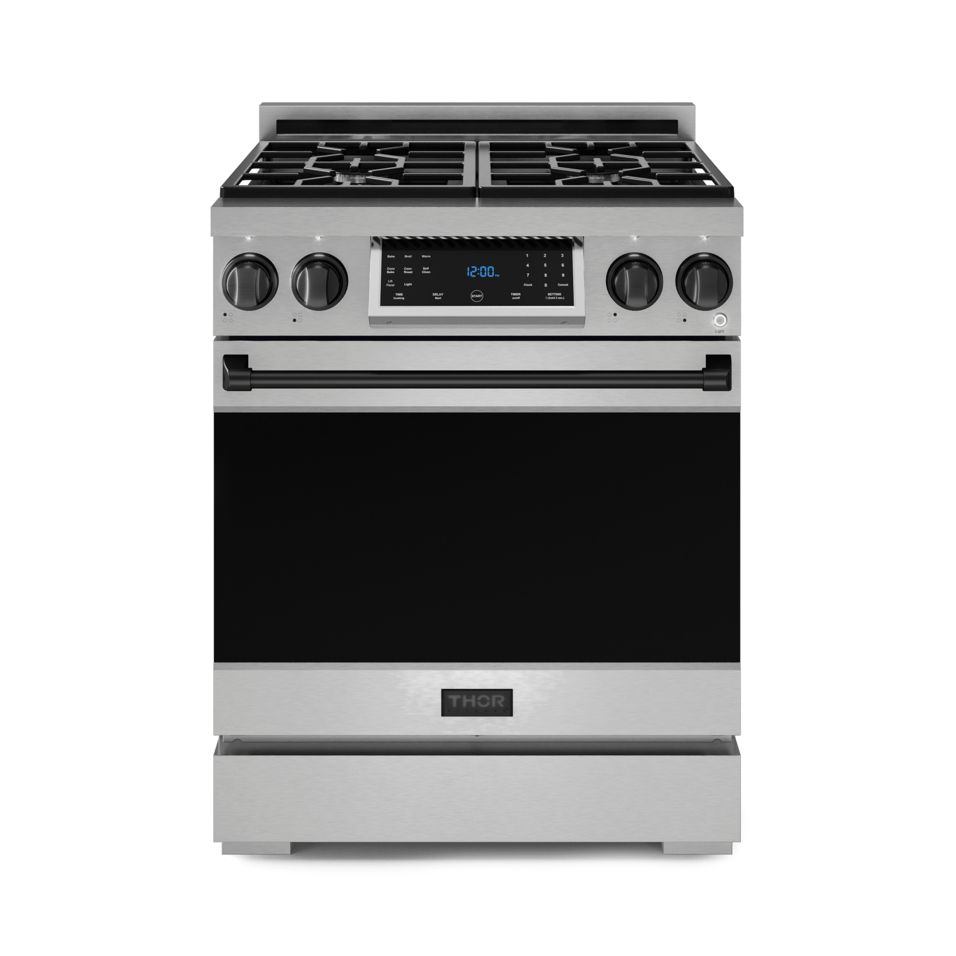 Thor Kitchen RSG30BLK 30 Inch Professional Gas Range With Tilt Panel Touch Control In Stainless Steel/Black Gordon Ramsay Series - Rsg30-Blk