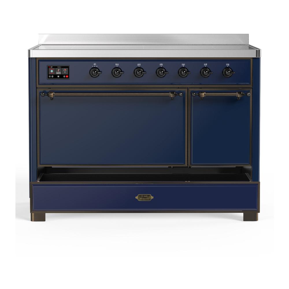 Ilve UMIB48QNR3MBB Ilve Umib48Qnr3Mbb Majestic Iii 48 Inch Induction Range With 6 Elements, 5.02 Cu. Ft. Total Oven Capacity (Solid Door, Midnight Blue, Burnished)