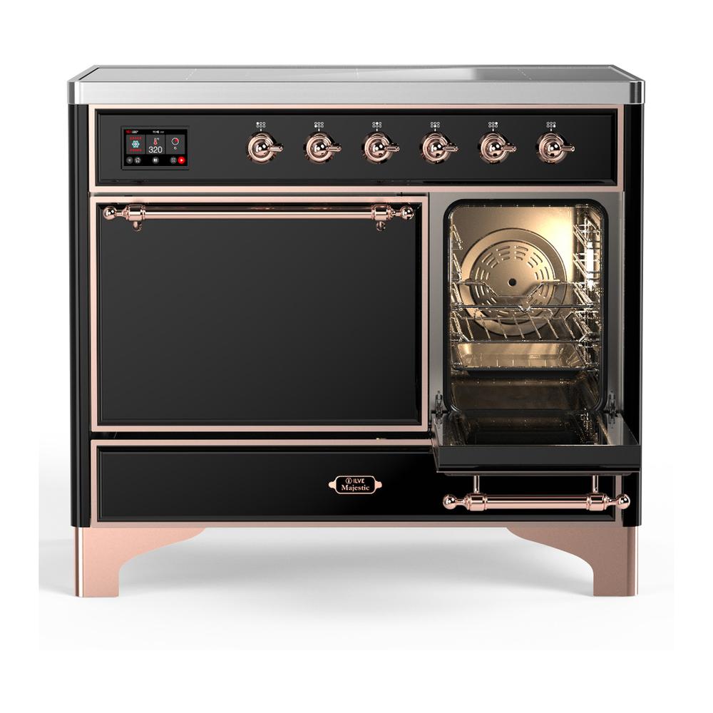 Ilve UMDIB40QNR3BKP Ilve Umdib40Qnr3Bkp Majestic Iii 40 Inch Induction Range With 6 Elements, 3.82 Cu. Ft. Total Oven Capacity (Solid Door, Glossy Black, Copper)