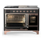 Ilve UM48FSNR3BKP Ilve Um48Fsnr3Bkp Majestic Iii 48 Inch Dual Fuel Range With 5 Black Brass Burners, Griddle And French Top, Dual Function Burner Up To 25,000 Btu (Natural Gas, Triple Glass Door, Glossy Black, Copper)