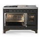 Ilve UM48FSNR3MGB Ilve Um48Fsnr3Mgb Majestic Iii 48 Inch Dual Fuel Range With 5 Black Brass Burners, Griddle And French Top, Dual Function Burner Up To 25,000 Btu (Natural Gas, Triple Glass Door, Graphite Matte, Burnished)