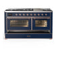 Ilve UM60FNR3MBP Ilve Um60Fnr3Mbp Majestic Iii 60 Inch Dual Fuel Range With 9 Burners And Griddle, Dual Function Burner Up To 25,000 Btu (Natural Gas, Triple Glass Door, Midnight Blue, Copper)