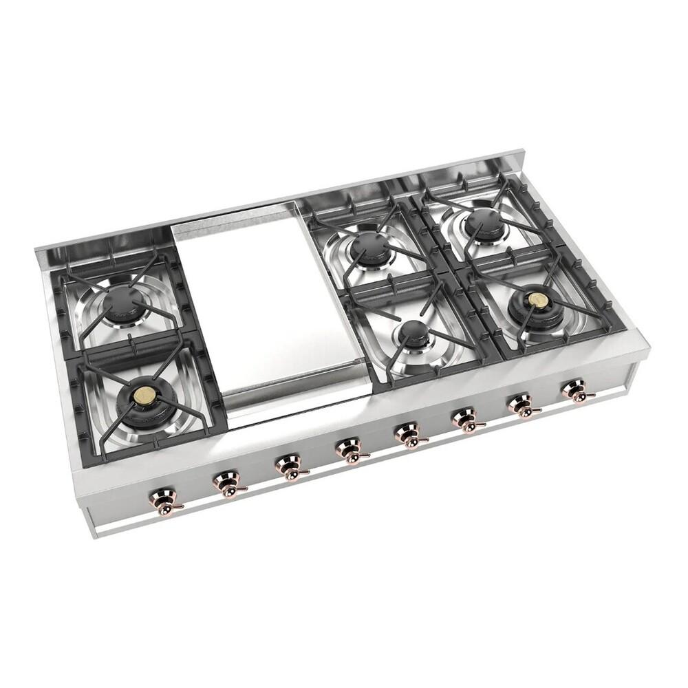 Ilve UHCP48FNSSP Ilve Uhcp48Fnssp Nostalgie Ii 48 Inch Built-In Gas Rangetop With Griddle, In Stainless Steel (Natural Gas, Copper)