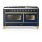 Ilve UM60FNR3MBGLP Ilve Um60Fnr3Mbglp Majestic Iii 60 Inch Dual Fuel Range With 9 Burners And Griddle, Dual Function Burner Up To 25,000 Btu (Liquid Propane, Triple Glass Door, Midnight Blue, Brass)
