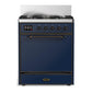 Ilve UM30QNR3MBBLP Ilve Um30Qnr3Mbblp Majestic Iii 30 Inch Dual Fuel Range With 5 Black Brass Burners, Dual Function Burner Up To 25,000 Btu (Liquid Propane, Solid Door, Midnight Blue, Burnished)