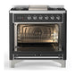 Ilve UM36FNR3MGCLP Ilve Um36Fnr3Mgclp Majestic Iii 36 Inch Dual Fuel Range With 6 Black Brass Burners And Griddle, Dual Function Burner Up To 25,000 Btu (Triple Glass Door, Graphite Matte, Chrome, Liquid Propane)