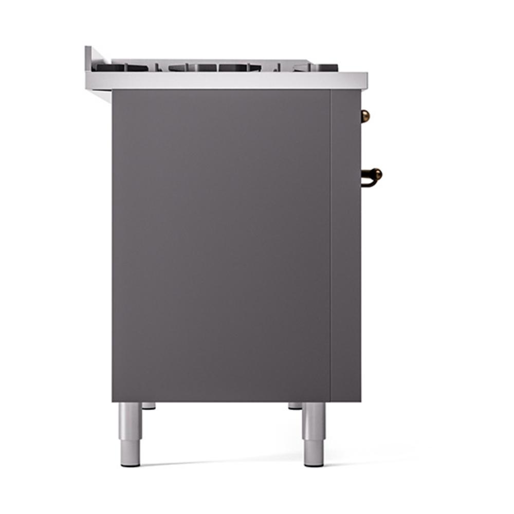 Ilve UN48FQNMPMGBLP Ilve Un48Fqnmpmgblp Nostalgie Ii Noblesse 48" Dual Fuel Range (8 Sealed Burners + Griddle, Liquid Propane, Solid Door, Graphite Matte, Burnished)