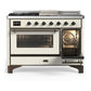 Ilve UM48FSNR3AWB Ilve Um48Fsnr3Awb Majestic Iii 48 Inch Dual Fuel Range With 5 Black Brass Burners, Griddle And French Top, Dual Function Burner Up To 25,000 Btu (Natural Gas, Triple Glass Door, Antique White, Burnished)