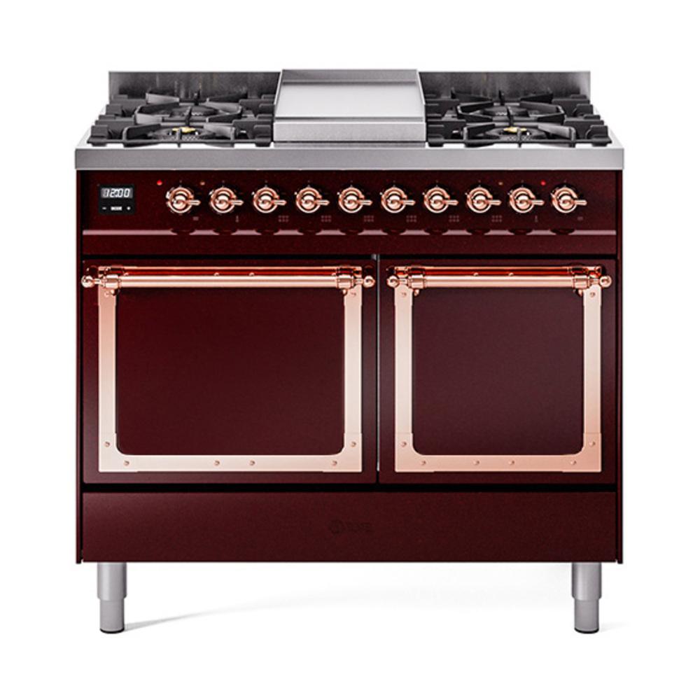 Ilve UND40FQNMPBUP Ilve Und40Fqnmpbup Nostalgie Ii Noblesse 40" Dual Fuel Range (Natural Gas, Solid Door, Burgundy, Copper)