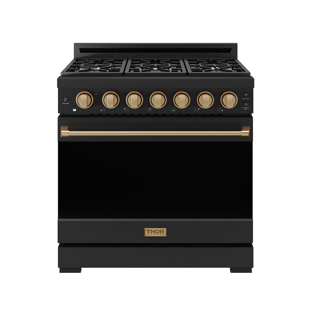 Thor Kitchen RSG36PBLPBRZ 36 Inch Professional Liquid Propane Range With Precision Knob In Black And Bronze Gordon Ramsay Series
