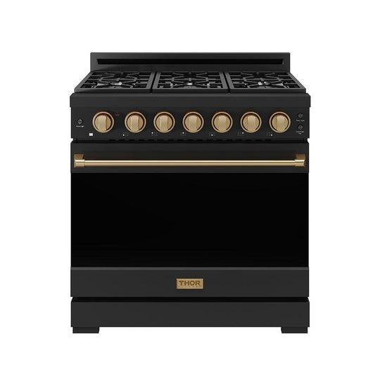 Thor Kitchen RSG36PBLPBRZ 36 Inch Professional Liquid Propane Range With Precision Knob In Black And Bronze Gordon Ramsay Series