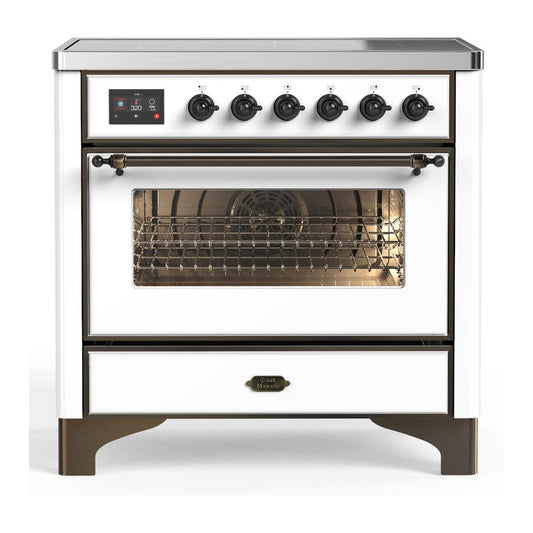 Ilve UMIB36NR3WHB Ilve Umib36Nr3Whb Majestic Iii 36 Inch Induction Range With 6 Elements, 3.5 Cu. Ft. Total Oven Capacity (Triple Glass Door, White, Burnished)