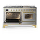 Ilve UM60FNR3SSG Ilve Um60Fnr3Ssg Majestic Iii 60 Inch Dual Fuel Range With 9 Burners And Griddle, Dual Function Burner Up To 25,000 Btu (Natural Gas, Triple Glass Door, Stainless Steel, Brass)