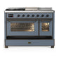 Ilve UM48FSNR3BGB Ilve Um48Fsnr3Bgb Majestic Iii 48 Inch Dual Fuel Range With 5 Black Brass Burners, Griddle And French Top, Dual Function Burner Up To 25,000 Btu (Natural Gas, Triple Glass Door, Blue Grey, Burnished)