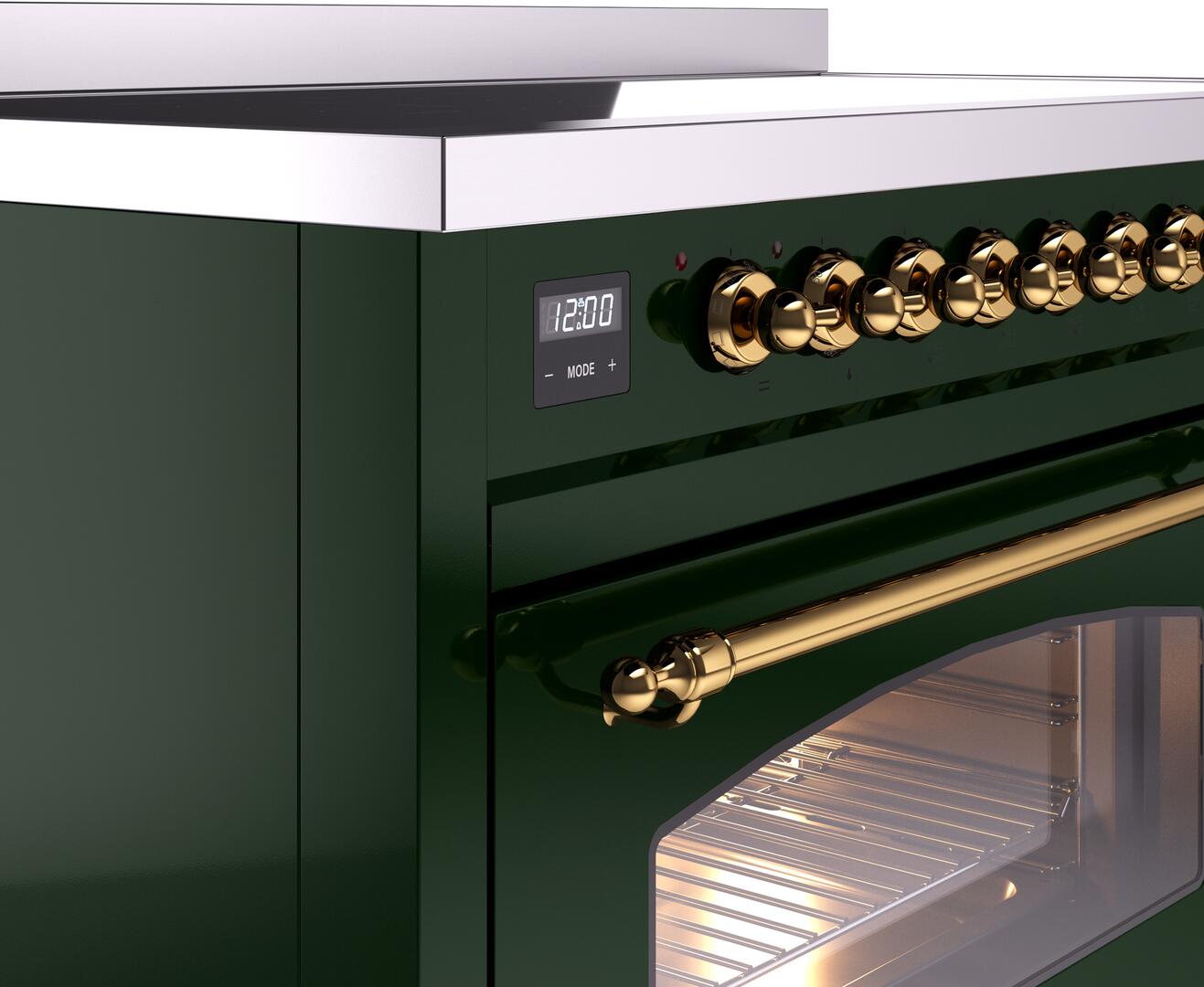 Ilve UPI486NMPEGG Nostalgie Ii 48 Inch Electric Freestanding Range In Emerald Green With Brass Trim