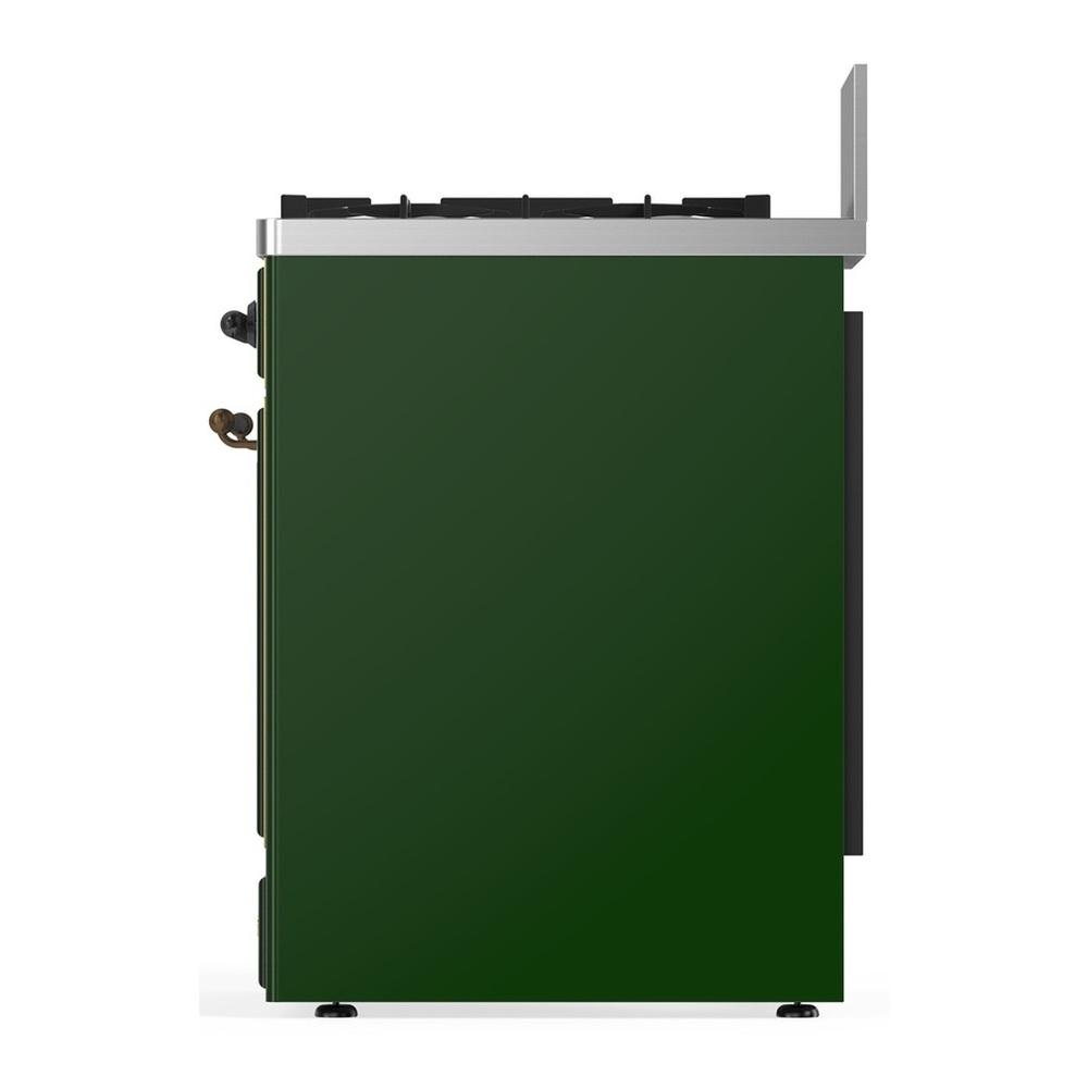 Ilve UM30QNR3EGBLP Ilve Um30Qnr3Egblp Majestic Iii 30 Inch Dual Fuel Range With 5 Black Brass Burners, Dual Function Burner Up To 25,000 Btu (Liquid Propane, Solid Door, Emerald Green, Burnished)
