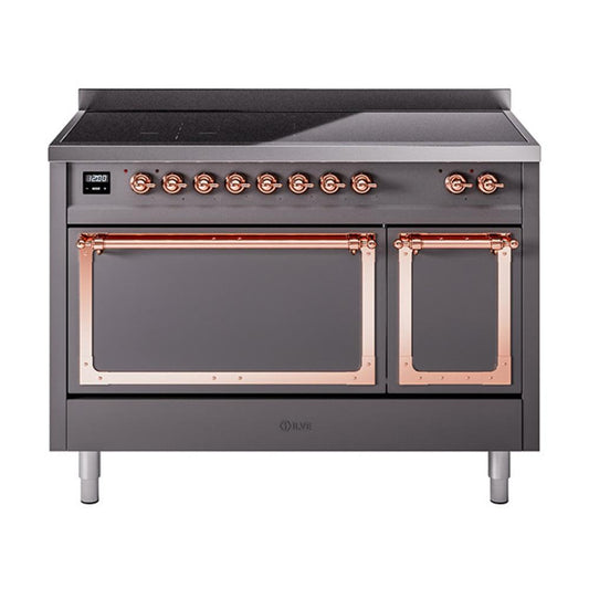 Ilve UNI486QNMPMGP Ilve Uni486Qnmpmgp Nostalgie Ii Noblesse 48" Induction Range (Solid Door, Graphite Matte, Copper)