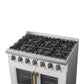 Forno FFSGS644436WHT Forno Galiano 36-Inch French Door Gas Range White And Antique Brass Design, 6 Sealed Burners 83,000 Btu, 5.36 Cu.Ft. Convection Oven