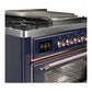 Ilve UM36FNR3MBP Ilve Um36Fnr3Mbp Majestic Iii 36 Inch Dual Fuel Range With 6 Black Brass Burners And Griddle, Dual Function Burner Up To 25,000 Btu (Triple Glass Door, Midnight Blue, Copper, Natural Gas)