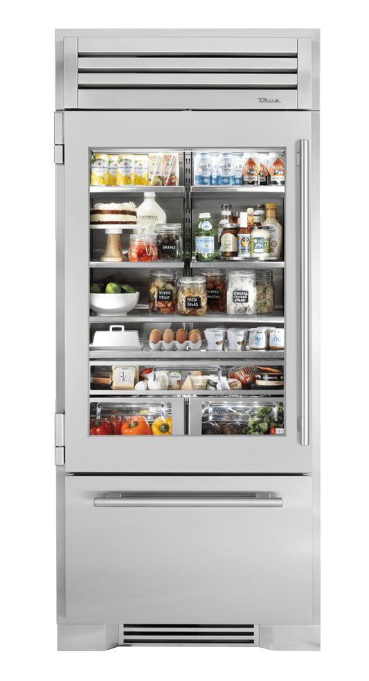 True Residential TR36RBFLSGA 36 Inch Stainless Glass Door Left Hinge Refrigerator With Bottom Freezer