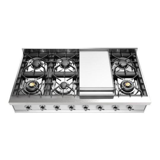 Ilve UHCP48FNSSC Ilve Uhcp48Fnssc Nostalgie Ii 48 Inch Built-In Gas Rangetop With Griddle, In Stainless Steel (Natural Gas, Chrome)