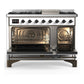 Ilve UM48FNR3WHB Ilve Um48Fnr3Whb Majestic Iii 48 Inch Dual Fuel Range With 8 Burners And Griddle, Dual Function Burner Up To 25,000 Btu (Natural Gas, Triple Glass Door, White, Burnished)