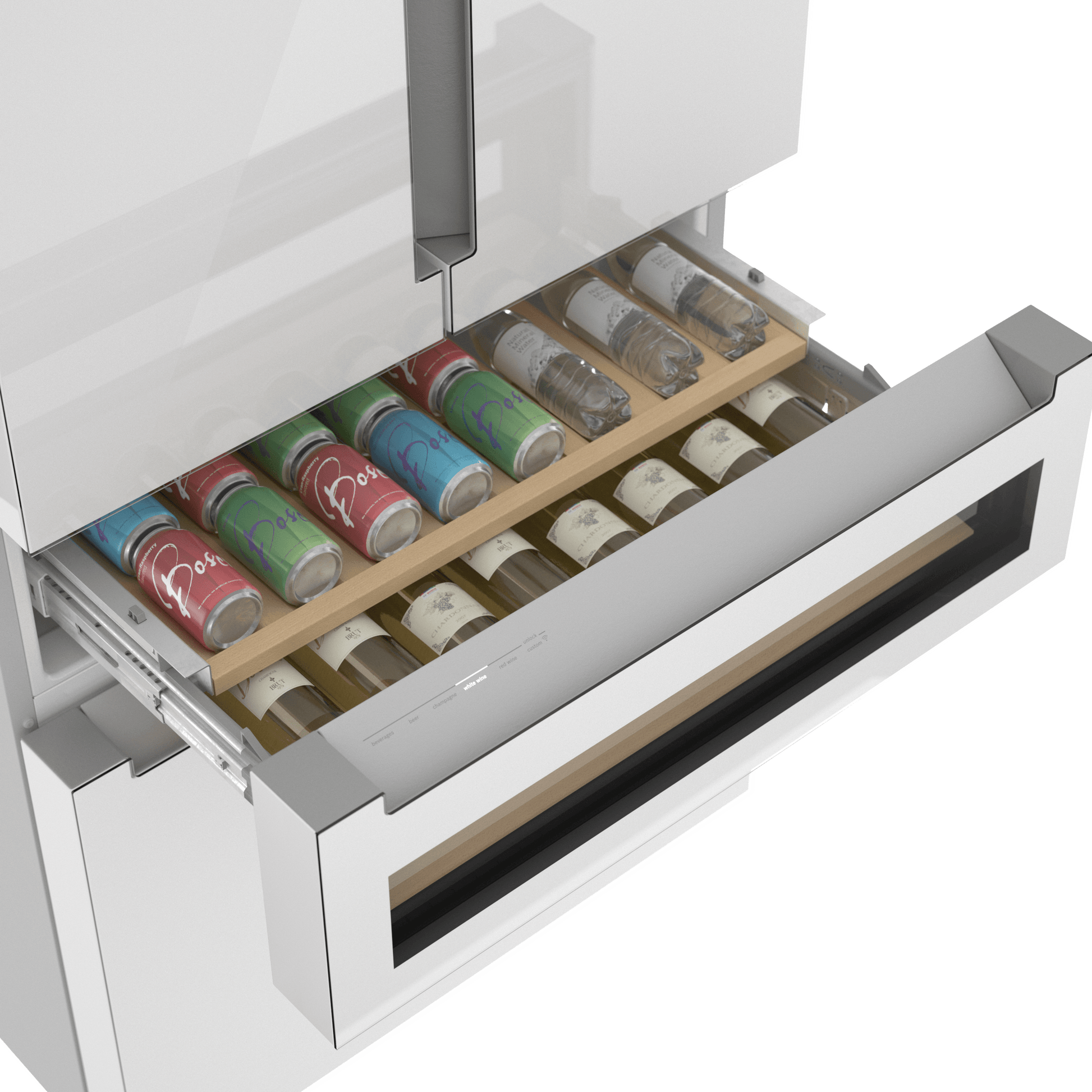 Bosch B36CL84ENW 800 Series, French Door Bottom Mount Refrigerator, Glass Door, 36'', White, Total No Frost
