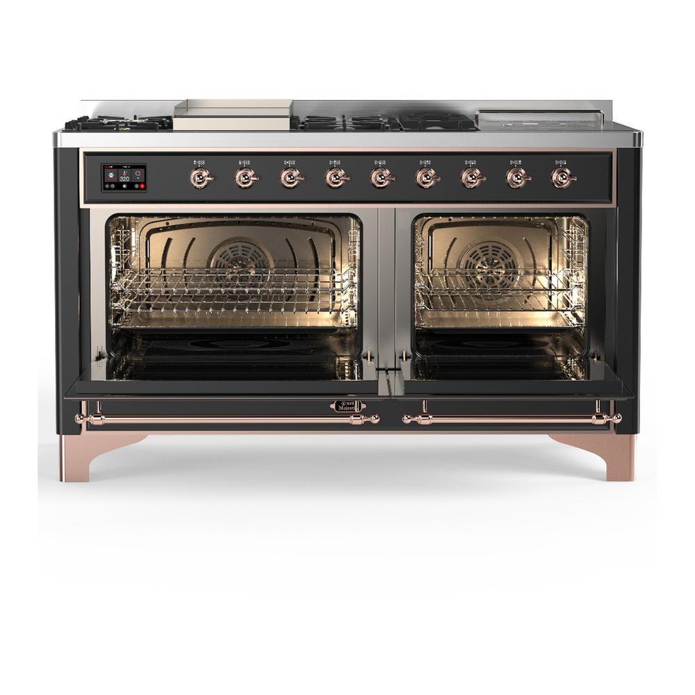 Ilve UM60FSQNR3MGP Ilve Um60Fsqnr3Mgp Majestic Iii 60 Inch Dual Fuel Range With 7 Burners, Griddle And French Top, Dual Function Burner With Up To 25,000 Btu (Natural Gas, Solid Door, Graphite Matte, Copper)