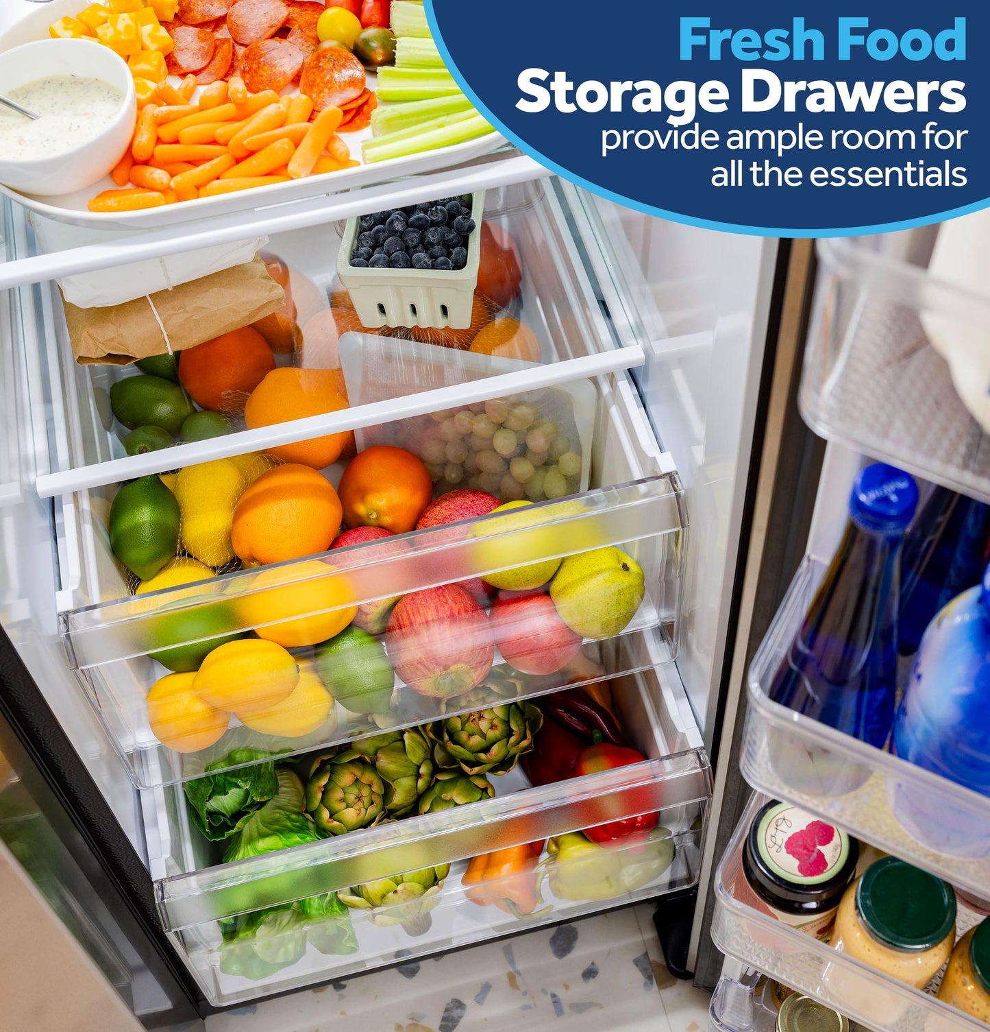Ge Appliances GZS24NYYFS Ge® 23.6 Cu. Ft. Counter-Depth Side-By-Side Refrigerator With Extra Tall Dispenser And In-Door Icemaker