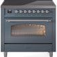 Ilve UPI366NMPBGC Nostalgie Ii 36 Inch Electric Freestanding Range In Blue Grey With Chrome Trim