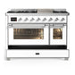 Ilve UM48FNR3WHCLP Ilve Um48Fnr3Whclp Majestic Iii 48 Inch Dual Fuel Range With 8 Burners And Griddle, Dual Function Burner Up To 25,000 Btu (Liquid Propane, Triple Glass Door, White, Chrome)