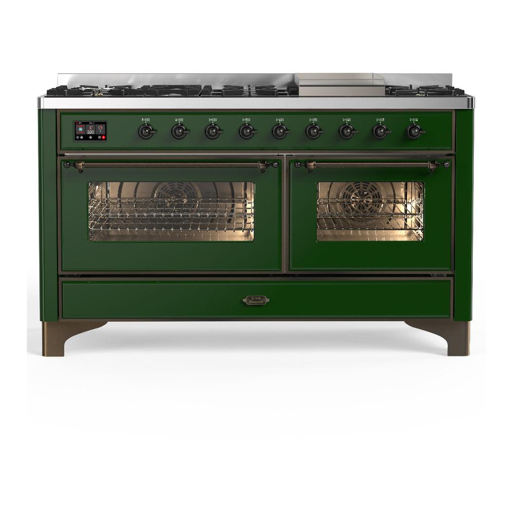 Ilve UM60FNR3EGBLP Ilve Um60Fnr3Egblp Majestic Iii 60 Inch Dual Fuel Range With 9 Burners And Griddle, Dual Function Burner Up To 25,000 Btu (Liquid Propane, Triple Glass Door, Emerald Green, Burnished)
