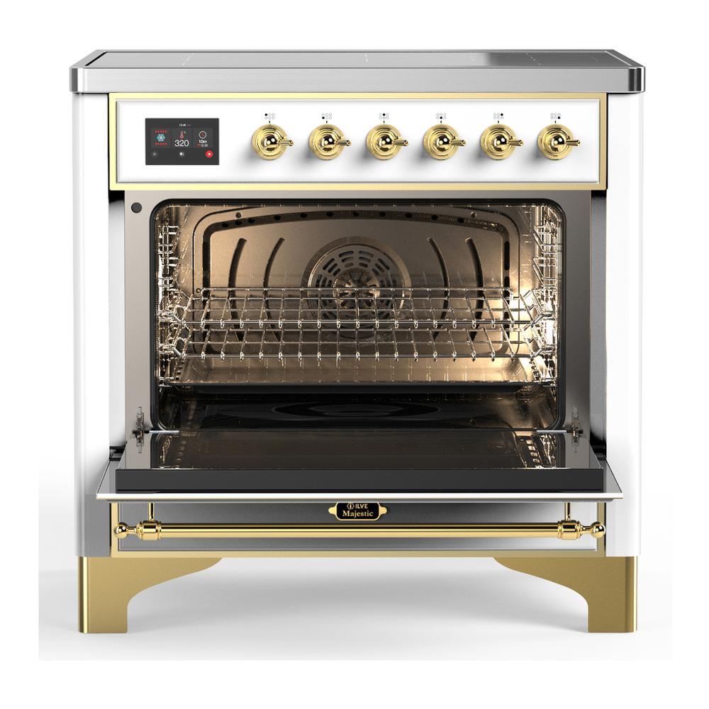 Ilve UMIB36QNR3WHG Ilve Umib36Qnr3Whg Majestic Iii 36 Inch Induction Range With 6 Elements, 3.5 Cu. Ft. Total Oven Capacity (Solid Door, White, Brass)