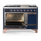 Ilve UM48FQNR3MBPLP Ilve Um48Fqnr3Mbplp Majestic Iii 48 Inch Dual Fuel Range With 8 Burners And Griddle, Dual Function Burner Up To 25,000 Btu (Liquid Propane, Solid Door, Midnight Blue, Copper)