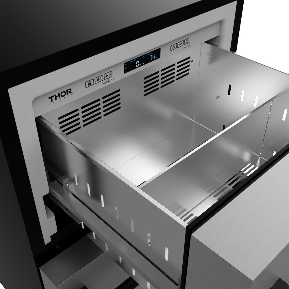 Thor Kitchen RZ24UBLK 24 Inch Undercounter Built-In / Freestanding Drawer Freezer - Stainless Steel/Black Gordon Ramsay Series