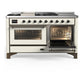 Ilve UM60FSNR3AWBLP Ilve Um60Fsnr3Awblp Majestic Iii 60 Inch Dual Fuel Range With 7 Burners, Griddle And French Top, Dual Function Burner With Up To 25,000 Btu (Liquid Propane, Triple Glass Door, Antique White, Burnished)