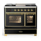 Ilve UMD40FNR3BKG Ilve Umd40Fnr3Bkg Majestic Iii 40 Inch Dual Fuel Range With 6 Burners And Griddle, Dual Function Burner Up To 25,000 Btu (Natural Gas, Triple Glass Door, Glossy Black, Brass)