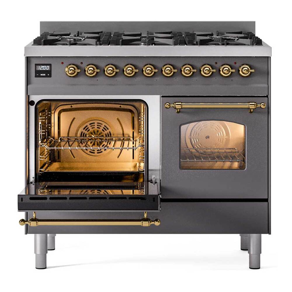 Ilve UPD406NMPMGG Ilve Upd406Nmpmgg Nostalgie Ii 40 Inch Dual Fuel Range With 6 Total Black Brass Burners (Limited Edition) (Natural Gas, Graphite Matte)