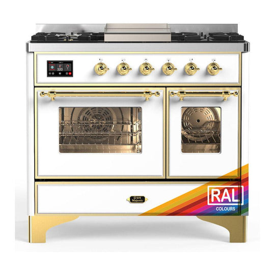 Ilve UMD40FNR3RAGLP Ilve Umd40Fnr3Raglp Majestic Iii 40 Inch Dual Fuel Range With 6 Burners And Griddle, Dual Function Burner Up To 25,000 Btu (Liquid Propane, Triple Glass Door, Ral, Brass)
