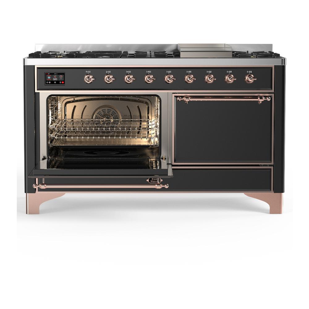 Ilve UM60FQNR3MGP Ilve Um60Fqnr3Mgp Majestic Iii 60 Inch Dual Fuel Range With 9 Burners And Griddle, Dual Function Burner Up To 25,000 Btu (Natural Gas, Solid Door, Graphite Matte, Copper)